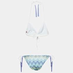 Pre Owned M Missoni Blue /Green Faded Stripe Synthetic Triangle Bikini Set S