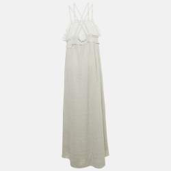 Pre Owned M Missoni Grey Lurex Knit Cross Back Detailed Maxi Dress L