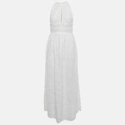 Pre Owned M Missoni White Lace Knit Halter Neck Maxi Dress L