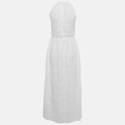 Pre Owned M Missoni White Lace Knit Halter Neck Maxi Dress L