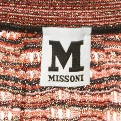 Pre Owned M Missoni Black/Pink Patterned Lurex Knit Neck Tie Detail Maxi Dress M