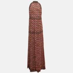 Pre Owned M Missoni Black/Pink Patterned Lurex Knit Neck Tie Detail Maxi Dress M