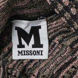 Pre Owned M Missoni Black/Pink Patterned Lurex Knit Neck Tie Detail Maxi Dress L