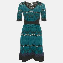 Pre Owned M Missoni Blue Patterned Knit Mini Dress S