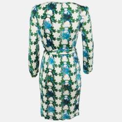 Pre Owned M Missoni White Floral Printed Long Sleeve Midi Dress L