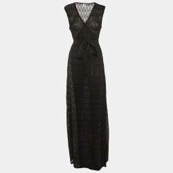 Pre Owned M Missoni Black Lurex Knit Wrap Around Maxi Dress L