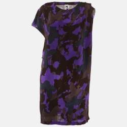 Pre Owned M Missoni Purple Butterfly Print Silk Knee Length Dress L