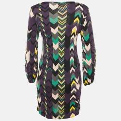 Pre Owned M Missoni Purple Arrow Print Jersey Fitted Dress S/M