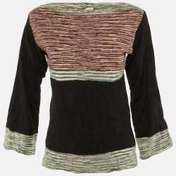 Pre Owned M Missoni Black Striped Merino Wool Knit Long Sleeve Top M