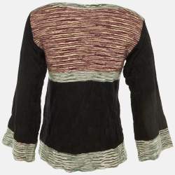 Pre Owned M Missoni Black Striped Merino Wool Knit Long Sleeve Top M