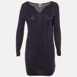 Pre Owned M Missoni Purple Zig Zag Fleece Wool Knit Mini Dress M