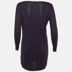 Pre Owned M Missoni Purple Zig Zag Fleece Wool Knit Mini Dress M