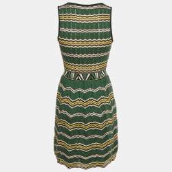 Pre Owned M Missoni Green Zig Zag Pattered Knit Mini Dress M