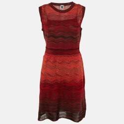 Pre Owned M Missoni Red/Black Pattered Knit Short Dress L