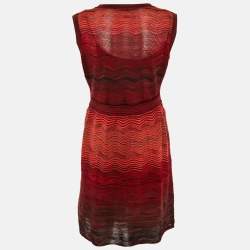 Pre Owned M Missoni Red/Black Pattered Knit Short Dress L