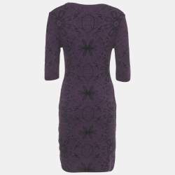Pre Owned M Missoni Purple Floral Patterned Stretch Knit Mini Dress S