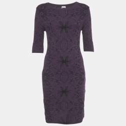 Pre Owned M Missoni Purple Floral Patterned Stretch Knit Mini Dress S