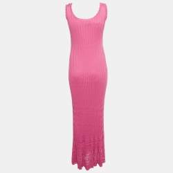 مملوكة مسبقًا M Missoni Collection Pink Rib Knit Maxi Dress S
