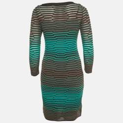 Pre Owned M Missoni Blue/Grey Textured Knit V-Neck Mini Dress M
