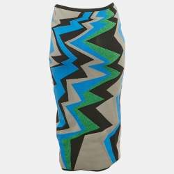 مملوكة مسبقًا تنورة إيم ميسوني تريكو لوريكس بأسلوب متعرج أخضر/أزرق مقاس وسط (ميديوم)