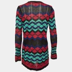 مملوكة مسبقًا M Missoni Multicolor Chevron Knit Open Front Cardigan S