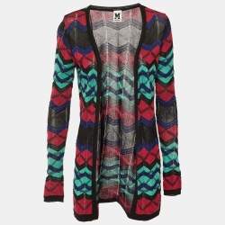 مملوكة مسبقًا M Missoni Multicolor Chevron Knit Open Front Cardigan S