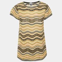 Pre Owned M Missoni Beige Metallic Wavy Knit Top S