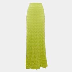 مملوكة مسبقًا M Missoni Neon Green Wool Blend Knitted Maxi Skirt L