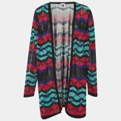 Pre Owned M Missoni Multicolor Chevron Knit Open Front Cardigan L