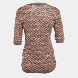 Pre Owned M Missoni Multicolor Zig-Zag Lurex Knit V-Neck Sweatshirt L