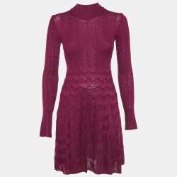 Pre Owned M Missoni Purple Crochet Knit Long Sleeve Mini Dress S