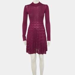 Pre Owned M Missoni Purple Crochet Knit Long Sleeve Mini Dress S