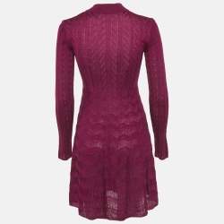 Pre Owned M Missoni Purple Crochet Knit Long Sleeve Mini Dress S