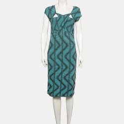 Pre Owned M Missoni Blue Zig Zag Lurex Knit Midi Dress L
