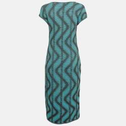 Pre Owned M Missoni Blue Zig Zag Lurex Knit Midi Dress L