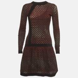 Pre Owned M Missoni Black/Pink Patterned Knit Mini Dress S