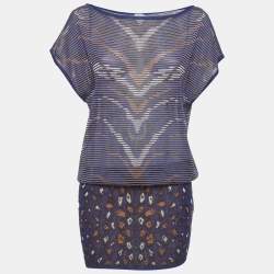 Pre Owned توب إم ميزوني محبوك بنمط أزرق كحلي مقاس صغير