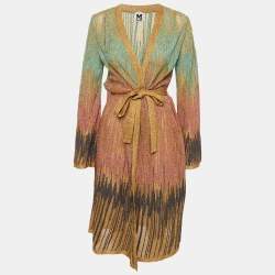 Pre Owned M Missoni Multicolor Lurex Knit Belted Cardigan M