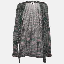 Pre Owned M Missoni Green/Pink Knit Open Front Cardigan S