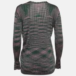 Pre Owned M Missoni Green/Pink Knit Open Front Cardigan S