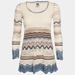 Pre Owned M Missoni Pink/Blue Lurex Rib Knit Flared Top S