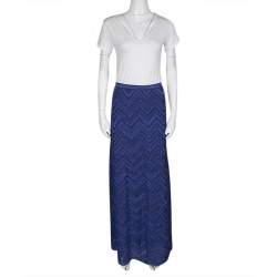 Pre Owned M Missoni Navy Blue Lurex Knit Chevron Pattern Maxi Skirt M