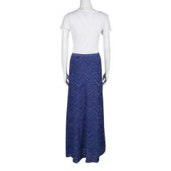 Pre Owned M Missoni Navy Blue Lurex Knit Chevron Pattern Maxi Skirt M