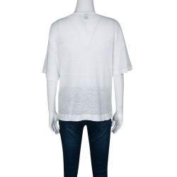 Pre Owned M Missoni White Knit Eyelet Panel Detail Short Sleeve Top M