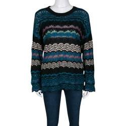 M Missoni Multicolor Patterned Perforated Knit Sweater S