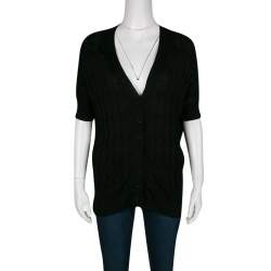 مملوكة مسبقًا كارديغان أم ميزوني أسود مضلع بأكمام قصيرة S