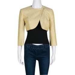 Pre Owned M Missoni Metallic Yellow Textured Cropped Jacket M