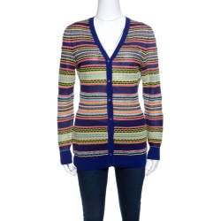 M Missoni Mutlicolor Patterned Knit Rib Trim Cardigan M