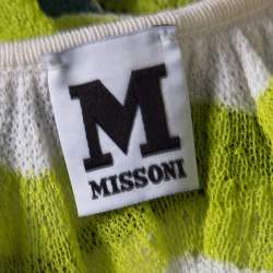 مملوكة مسبقًا M Missoni Multicolor Wave Pattern Perforated Knit Ruffle Trim Top S