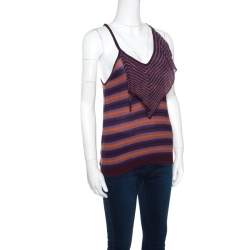 M Missoni Brown and Blue Striped Knit Tie Detail Racer Back Top M